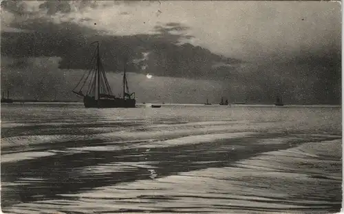 Ansichtskarte  Segelschiffe Segelboote - Mondschein Meer Stimmungsbild 1912