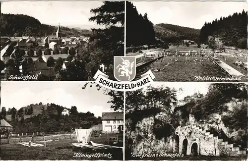 Schwarzfeld-Herzberg (Harz) Stadt, Waldschwimmbad, KLeingolfplatz 1962