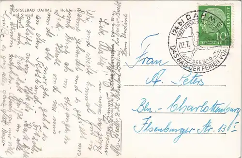 Ansichtskarte Dahme (Holstein) Strandleben - Segelboot gel. Sonderstempel 1955