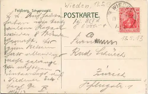 Ansichtskarte Titisee-Neustadt Feldberg und Hotel Feldbergerhof 1913