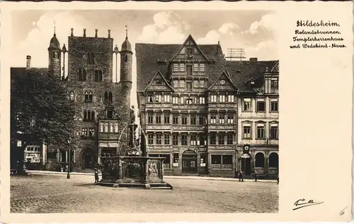 Ansichtskarte Hildesheim Templerherrenhaus, Rolandsbrunnen 1931
