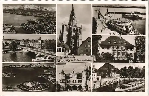 Konstanz Mehrbild-AK mit Insel Mainau, Spielbank, Luftaufnahme uvm. 1940