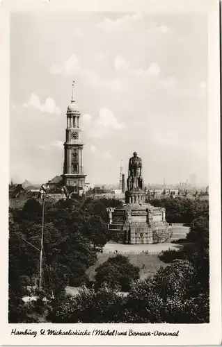 Neustadt-Hamburg St. Michaeliskicche (Michel) und Bismarck-Denkmal 1960