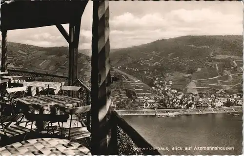 Assmannshausen am Rhein-Rüdesheim (Rhein) vom Schweizerhaus auf Rhein 1954