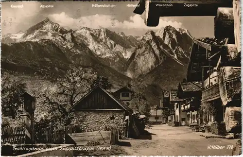 Garmisch-Partenkirchen Frühlingstrasse mit Zugspitzgruppe Alpen Panorama 1955