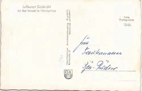 Goldmühl-Bad Berneck  Fichtelgebirge Ortsansicht Dorf  Fichtelgebirge 1960