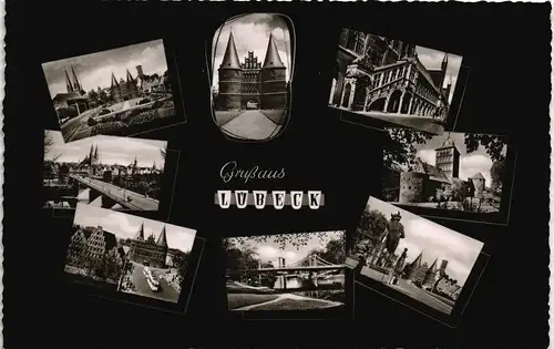 Ansichtskarte Lübeck Mehrbildkarte mit 8 Foto-Ansichten 1960