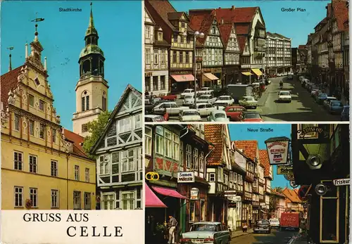 Celle Mehrbild-AK mit Großer Plan, Stadtkirche, Neue Straße 1969