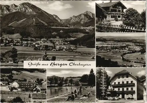Bergen (Chiemgau) Mehrbild-AK mit Panorama, Kurhaus, Schwimmbad uvm. 1976