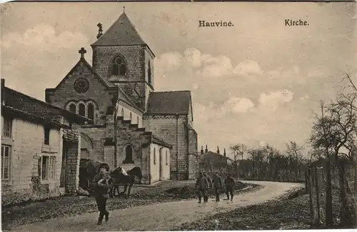 CPA Hauviné (Ardennes) Straßenpartie an der Kirche 1918