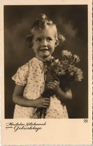Glückwunsch Geburtstag Mädchen Blumenstrauß Zeitgeschichte 1936