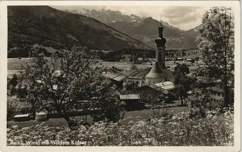 Ansichtskarte Reit im Winkl Baumblüte - Stadt mit Wildem Kaiser 1930