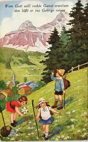 Kinder Künstlerkarte: Wem Gott will rechte Gunst erweisen.. Gebirge reisen 1928