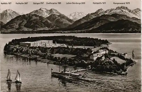 Ansichtskarte Chiemsee Herreninsel, Alpen - Vogelschau Fotokunst 1958
