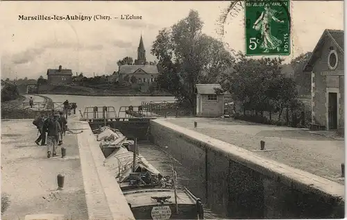 CPA Aubigny-les-Pothées L'Ecluse/Schleuse - Boot 1914