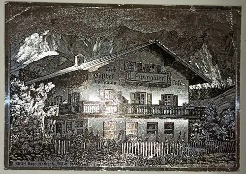 Ansichtskarte Krün Gasthof Alpenglühn - Silber-Effekt-Karte 1964