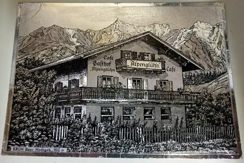 Ansichtskarte Krün Gasthof Alpenglühn - Silber-Effekt-Karte 1964