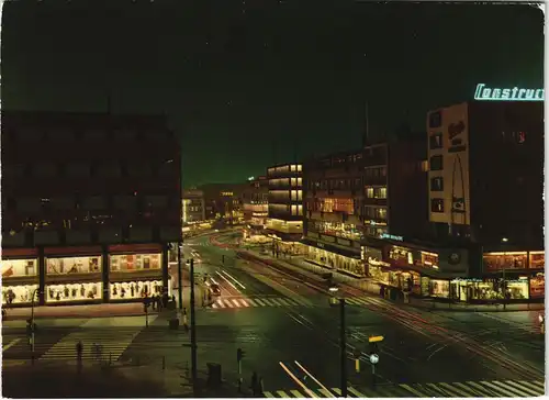 Ansichtskarte Bochum Stadtteilansicht City Strassen Kreuzung bei Nacht 1980