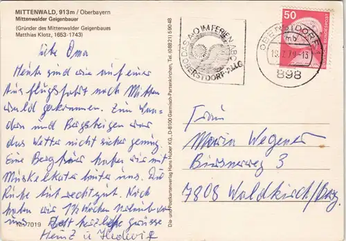 Ansichtskarte Mittenwald Mittenwalder Geigenbauer Geigenbau 1979