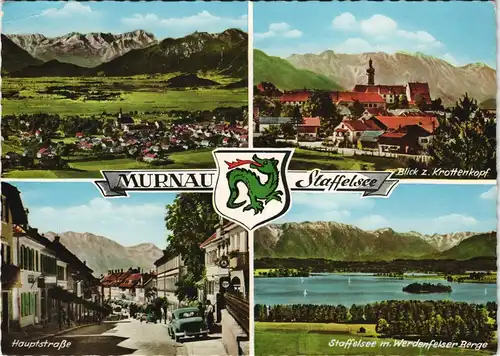 Ansichtskarte Murnau Mehrbild-AK u.a. Straßenansicht der Hauptstraße 1967