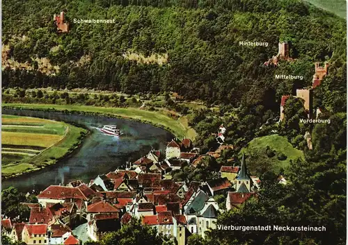 Neckarsteinach Panorama-Ansicht mit Vier-Burgen-Blick, Neckar 1980