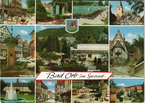 Bad Orb Mehrbild-AK Stadtteilansichten, Freibad, Kirche uvm. 1978