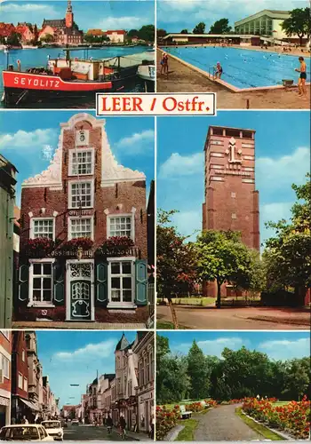 Leer (Ostfriesland) Mehrbildkarte mit Stadtteilansichten, Straßen, Freibad 1982