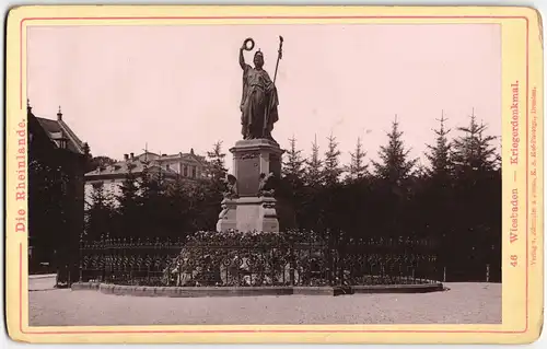 Wiesbaden Kriegerdenkmal - Häuser, CDV Kabinettfoto 1891 Kabinettfoto