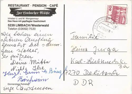 Limbach (Westerwald) RESTAURANT PENSION CAFÉ Zur Limbacher Mühle 1986