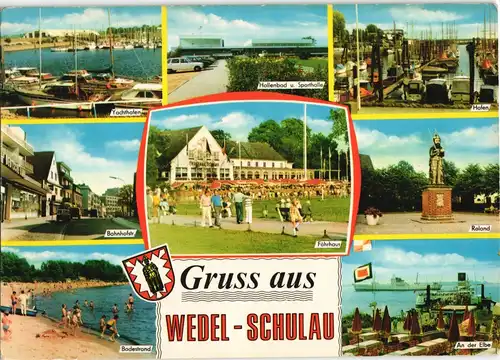 Schulau-Wedel Mehrbild-AK  Yacht-Hafen, Hallenbad, Sporthalle, Hafen uvm. 1980