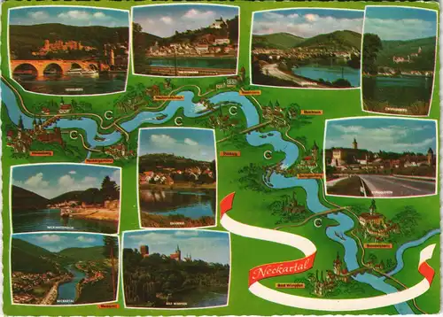 .Baden-Württemberg Neckar (Fluss) Verlaufskarte des Flusses, div. Orte: MB1970