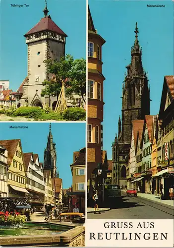 Reutlingen Mehrbild-AK Marienkirche, Tübinger Tor, Strassen Partie 1976