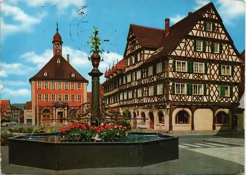 Ansichtskarte Schorndorf Rathaus, Marktbrunnen, Palmsche Apotheke 1982
