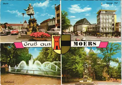 Moers Mehrbild-AK mit Schloß Schloßpark Markt Königl. Hof 1970