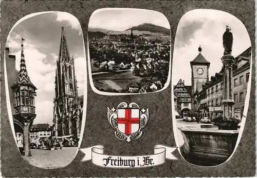 Ansichtskarte Freiburg im Breisgau Mehrbildkarte mit 3 s/w Ansichten 1960