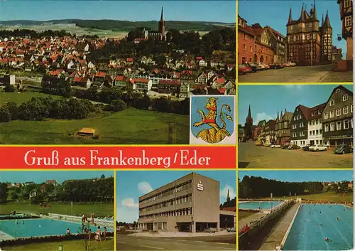 Frankenberg (Eder) Mehrbildkarte 6 Ansichten ua. Freibad und Sparkasse 1970