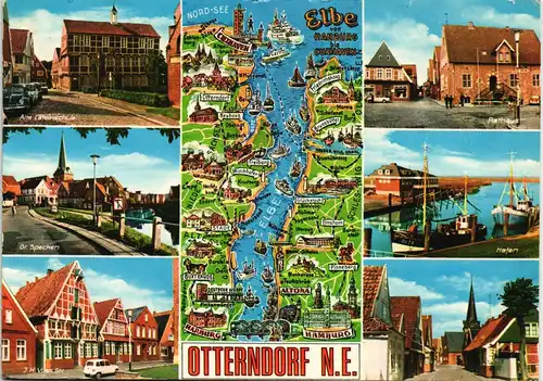Otterndorf Mehrbildkarte Ortsansichten u. Elbe Fluss-Verlauf 1975