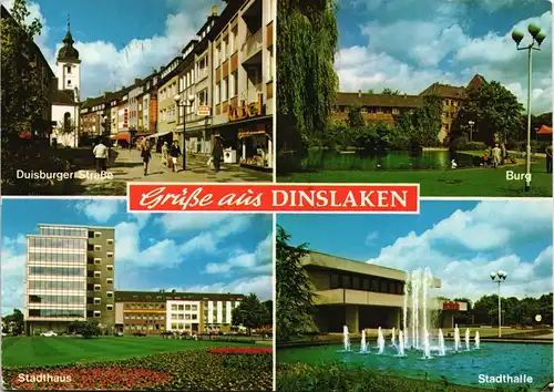 Dinslaken Mehrbild-AK mit Burg, Duisburger Str., Stadthaus, Stadthalle 1994