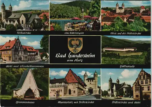 Bad Gandersheim Mehrbild-AK ua. Stiftskirche, Zoll-Schule, Brunnenhaus uvm. 1965