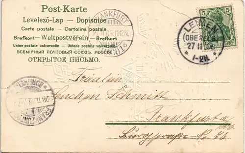 Ansichtskarte  Künstlerkarte Stadt mit Burg - Goldprägekarte 1906 Goldrand