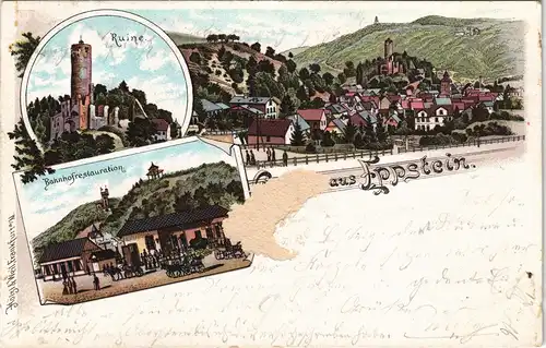 Litho AK Eppstein (Taunus) Bahnhofsrestauration, Stadt, Ruine - Gruss aus.. 1901