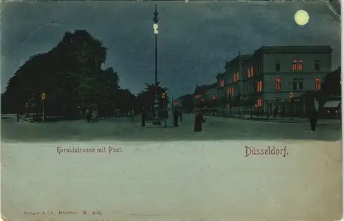 Ansichtskarte Düsseldorf Heroldstrasse - Mondschein 1900