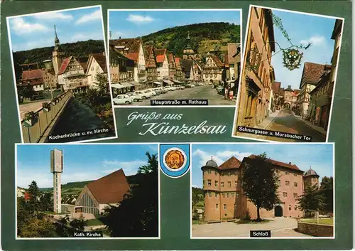 Künzelsau Mehrbildkarte Kocher-Brücke, Hauptstr., Schnurgasse uvm. 1970