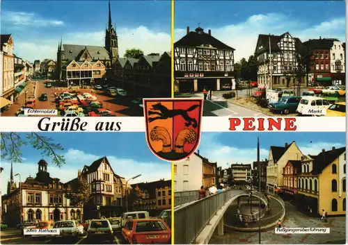 Peine Mehrbildkarte mit Echternplatz Markt Fußgangerüberführung 1980