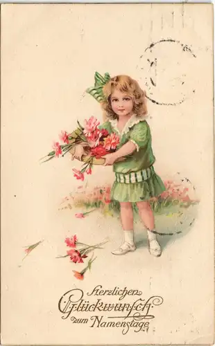 Ansichtskarte  Glückwunsch Geburtstag: Mädchen mit Nelken 1916