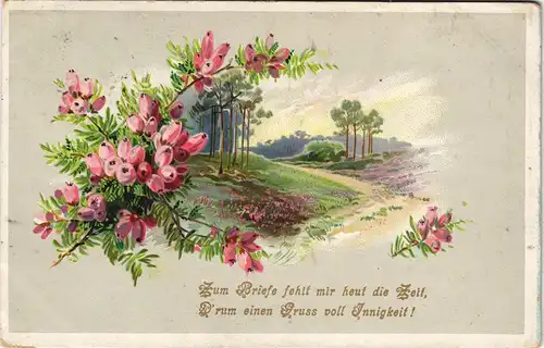 Künstlerkarte: Zum Briefe fehlt mir heut die Zeit,   voll Innig 1912 Prägekarte