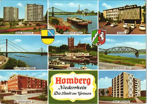 Homberg-Duisburg Mehrbildkarte Niederrhein Ansichten, Ruhrot, Wohnviertel  1972