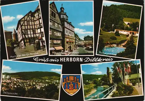 Herborn Mehrbildkarte 5 Ortsansichten ua. Schwimmbad, Hauptstrasse 1986