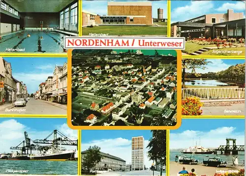Nordenham Mehrbildkarte mit Ortsansichten, Hallenbad, Jugendherberge uvm. 1975
