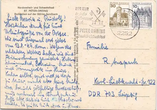 St. Peter-Ording Badeleben auf der Böhler Sandbank Luftaufnahme 1977